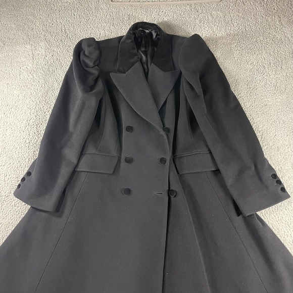 Vtg Laura Ashley Wool Coat Women 12 Full Length Double Breasted Velvet Collar - Picture 2 of 16